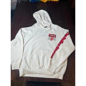 The Rolling Stones Men/Women White Hoodie Sweatshirt W/Drawstrings Red Graphic